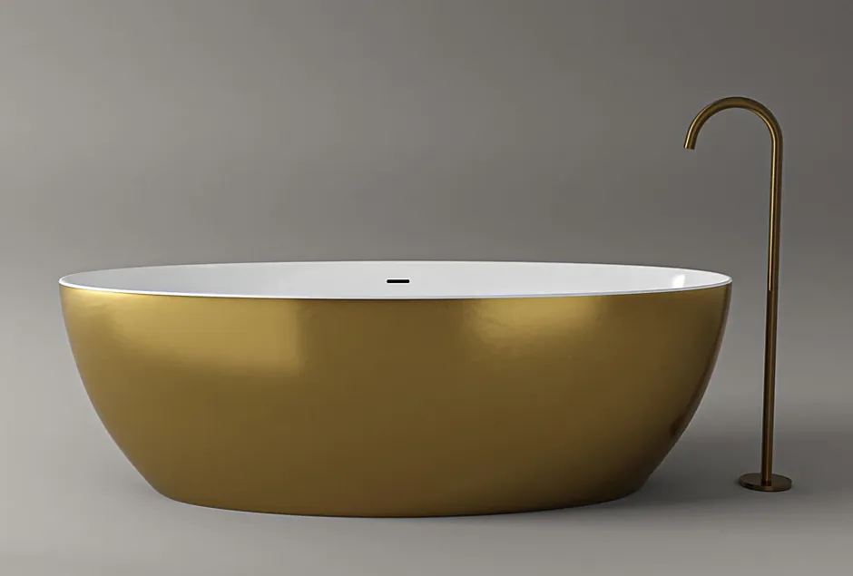 Bernstein Baignoire îlot acrylique effet feuille d'or TERRA - 186x88cm - Garantie 5 ans - Avec siphon, Avec robinet mitigeur 8028B* Baignoire Îlot