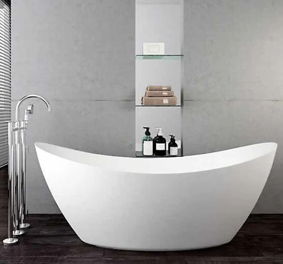 Bernstein Baignoire îlot acrylique ovale 173x73x75cm + Bonde et trop plein - Blanc mat - SIENA* Baignoire Îlot
