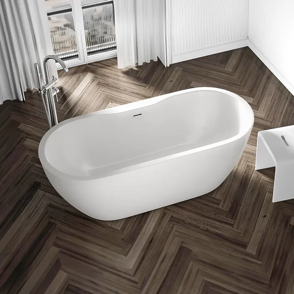 Bernstein Baignoire îlot Acrylique ovale 165x75x58cm Blanc mat + Bonde et trop plein - ROMA PLUS 2.0* Baignoire Îlot