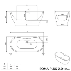 Bernstein Baignoire îlot Acrylique ovale 165x75x58cm Blanc mat + Bonde et trop plein - ROMA PLUS 2.0* Baignoire Îlot