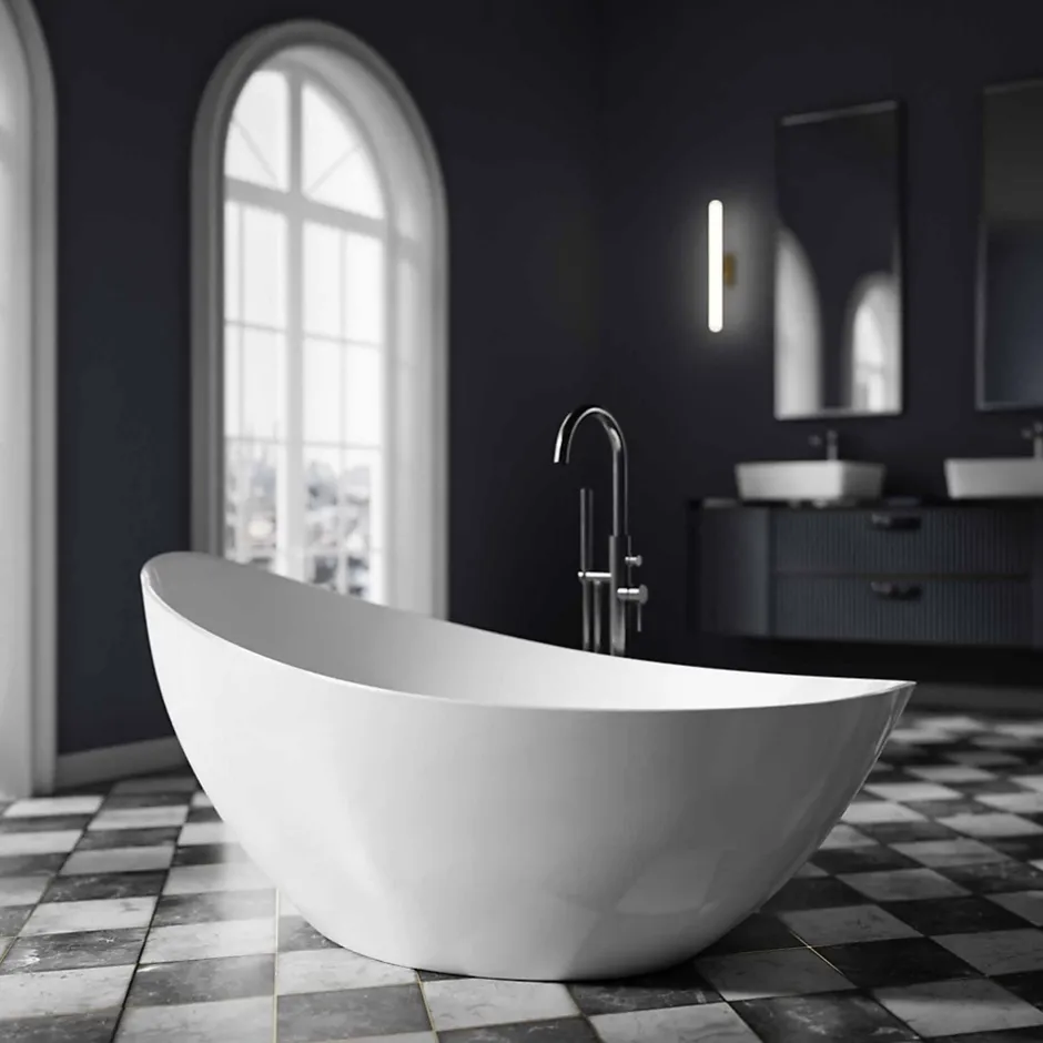 Bernstein Baignoire îlot acrylique ovale design 184x79x77cm Blanc mat + Bonde et trop plein - VICE 2.0