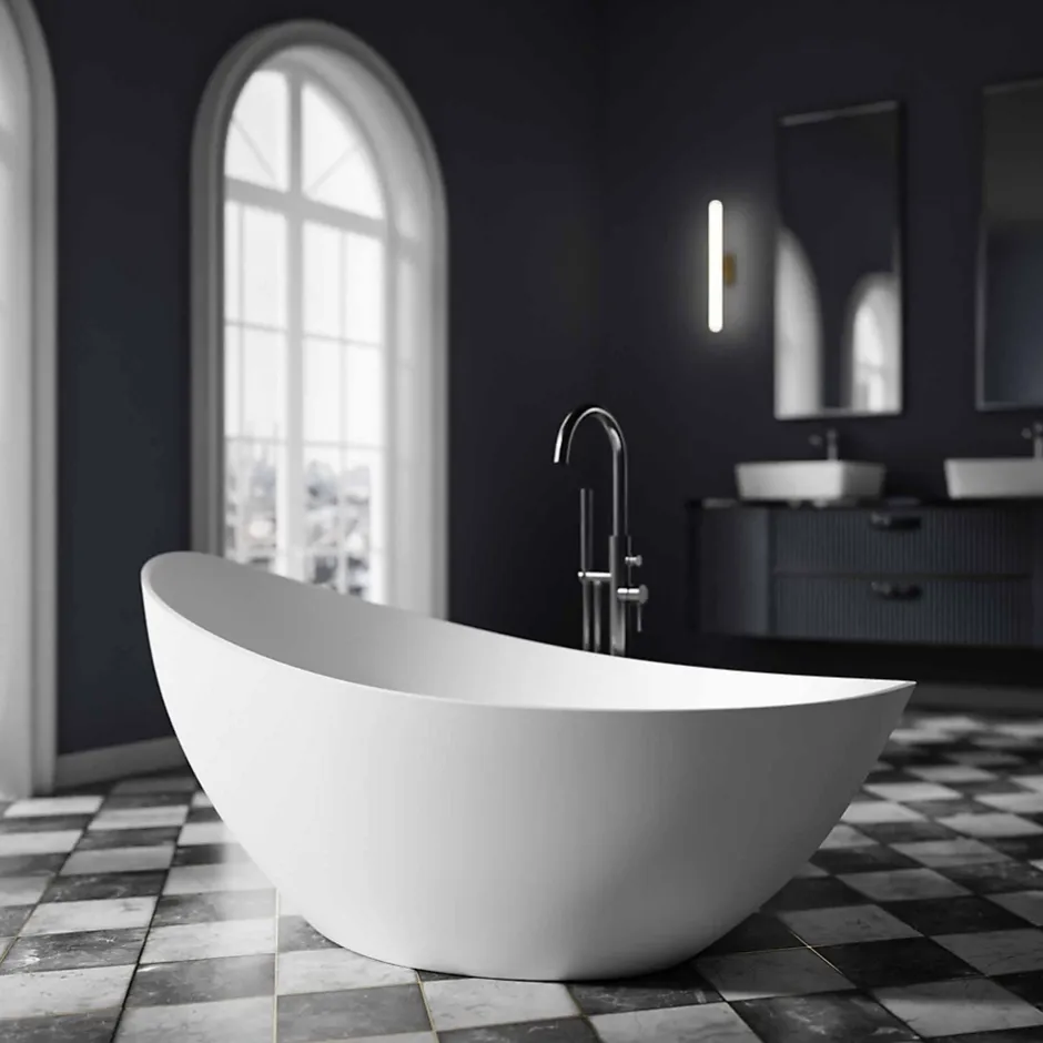 Bernstein Baignoire îlot acrylique ovale design 184x79x77cm Blanc mat + Bonde et trop plein - VICE 2.0