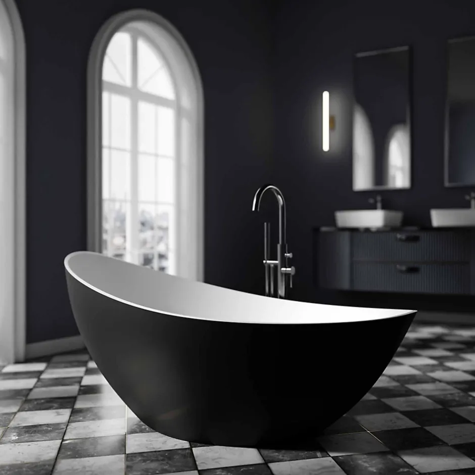 Bernstein Baignoire îlot acrylique ovale design 184x79x77cm Blanc mat + Bonde et trop plein - VICE 2.0