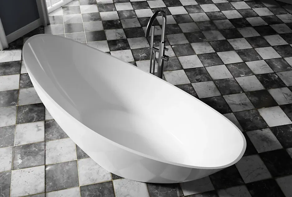 Bernstein Baignoire îlot acrylique ovale design 184x79x77cm Blanc mat + Bonde et trop plein - VICE 2.0