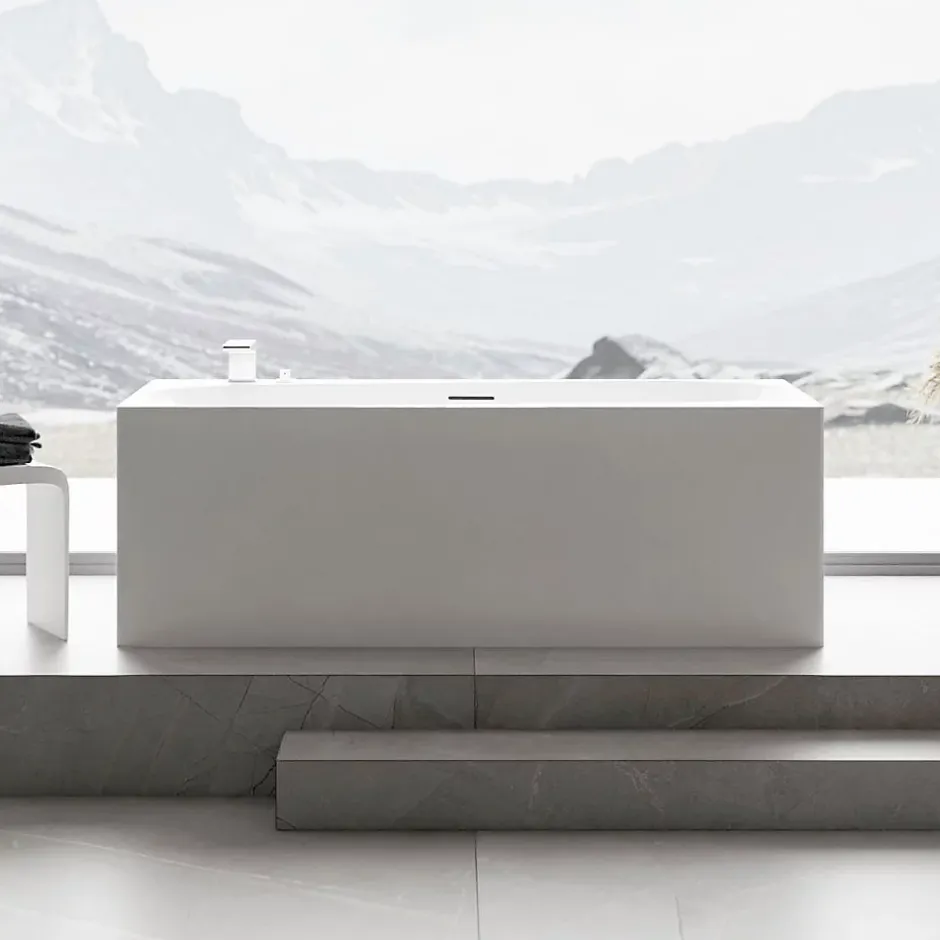 Bernstein Baignoire îlot Acrylique Rectangulaire Moderne pour Salle de Bain + Bonde + trop plein, Blanc, 170x78x58cm, Garantie 5 ans, ONDA* Baignoire Îlot