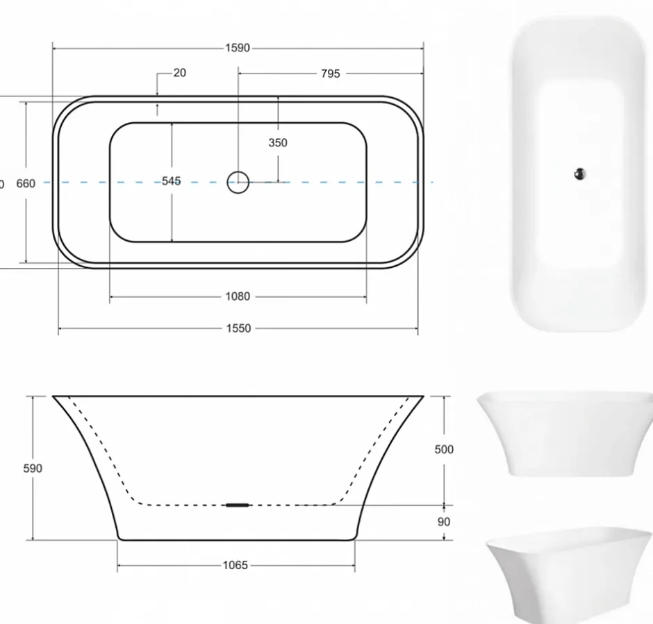Azura Home Design Baignoire îlot ASSOS S-LINE bicolore 160 x 70 cm* Baignoire Îlot