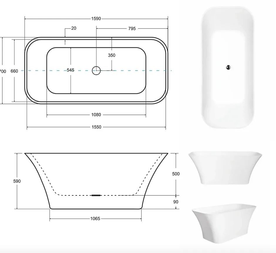 Azura Home Design Baignoire îlot ASSOS S-LINE 160 x 70 cm
