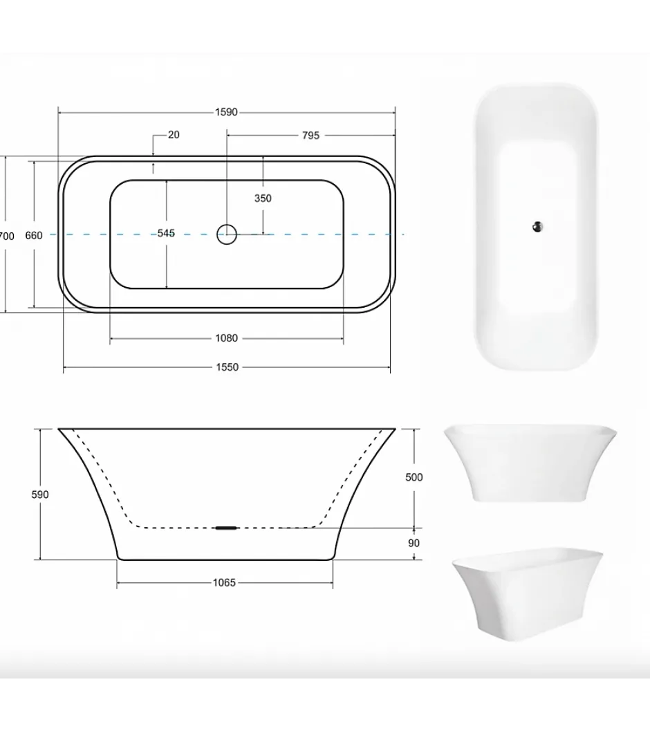 Azura Home Design Baignoire îlot ASSOS S-LINE 160 x 70 cm