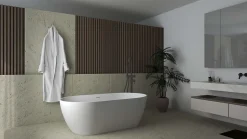 Poalgi Baignoire îlot blanche Solid Surface 168x80x53,5 cm inclus tablette - modèle SHIRO* Baignoire Îlot