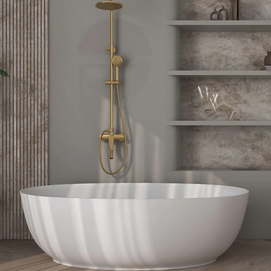 Poalgi Baignoire îlot blanche Solid Surface 170x80x51 cm inclus tablette - modèle MENORCA