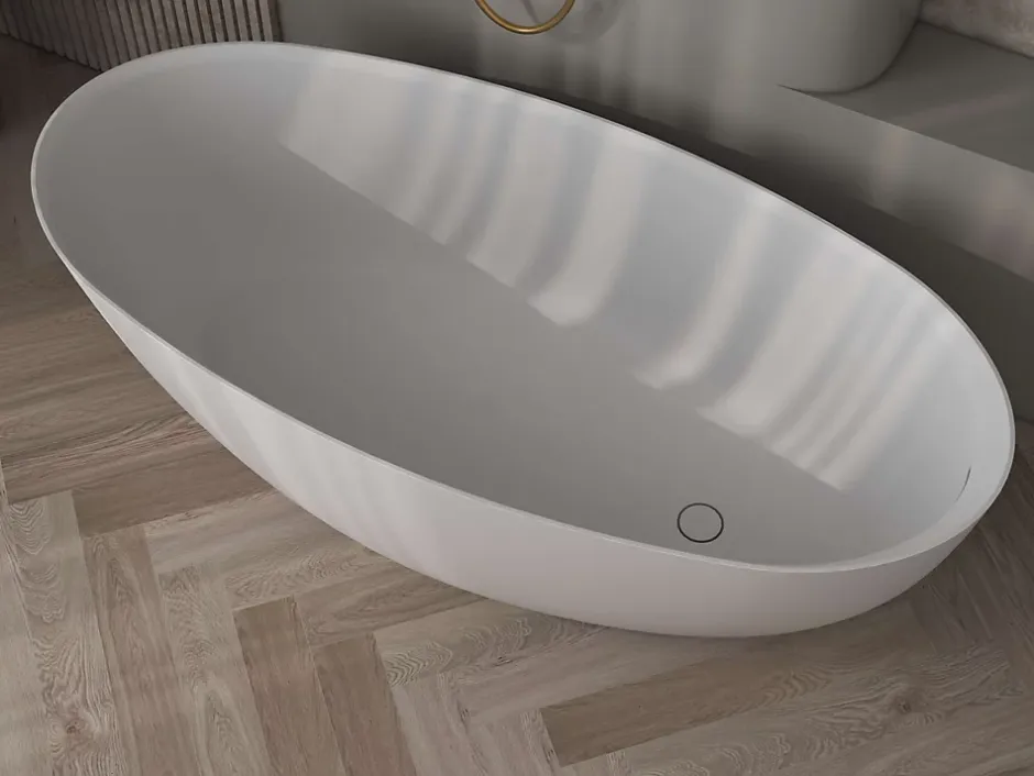 Poalgi Baignoire îlot blanche Solid Surface 170x80x51 cm inclus tablette - modèle MENORCA