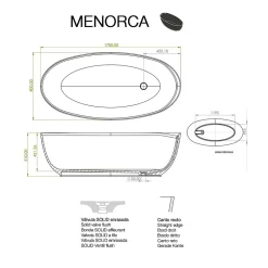 Poalgi Baignoire îlot blanche Solid Surface 170x80x51 cm inclus tablette - modèle MENORCA