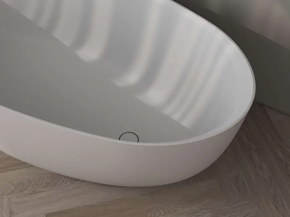 Poalgi Baignoire îlot blanche Solid Surface 170x80x51 cm inclus tablette - modèle MENORCA
