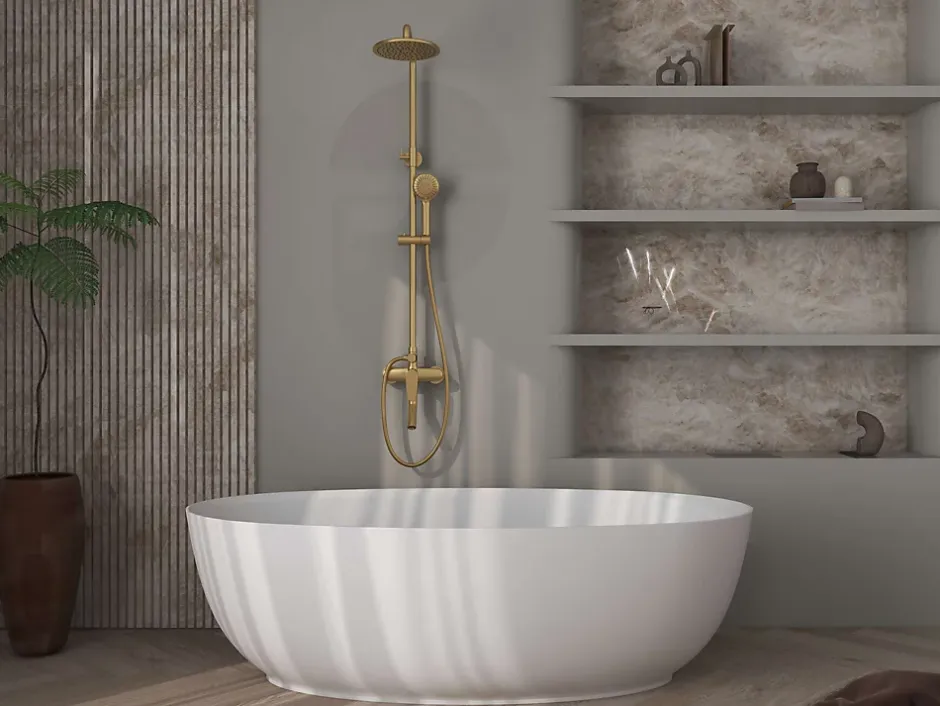 Poalgi Baignoire îlot blanche Solid Surface 170x80x51 cm inclus tablette - modèle MENORCA