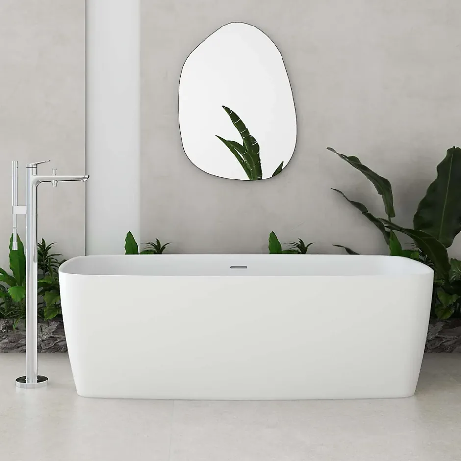 Poalgi Baignoire îlot blanche Solid Surface 170x80x50 cm inclus tablette - modèle KABU