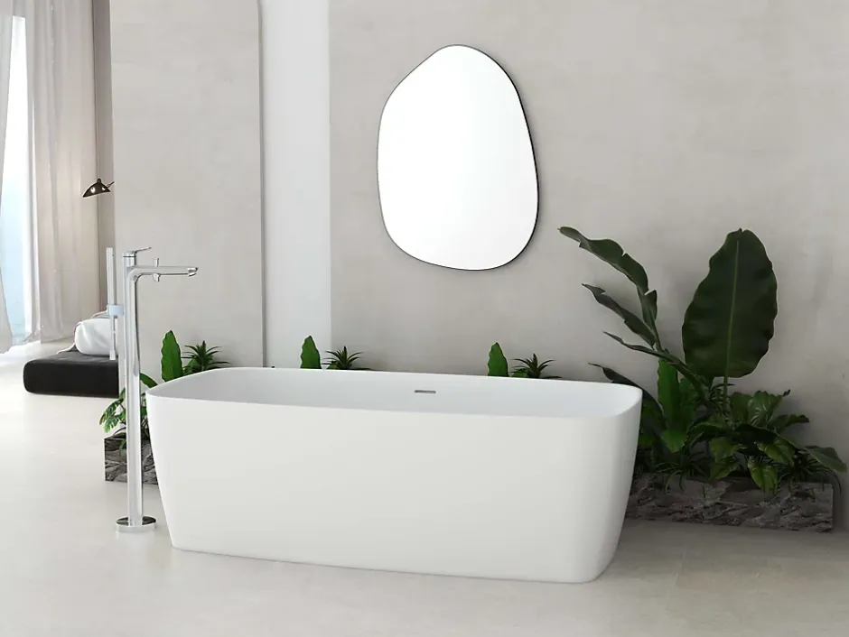 Poalgi Baignoire îlot blanche Solid Surface 170x80x50 cm inclus tablette - modèle KABU