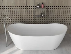 Poalgi Baignoire îlot blanche Solid Surface 180x80x63 cm inclus tablette - modèle CAPRI* Baignoire Îlot
