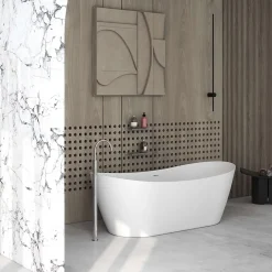 Poalgi Baignoire îlot blanche Solid Surface 180x80x63 cm inclus tablette - modèle CAPRI* Baignoire Îlot