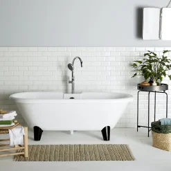Planète Bain Baignoire îlot Charly blanche rétro + pieds conique noir
