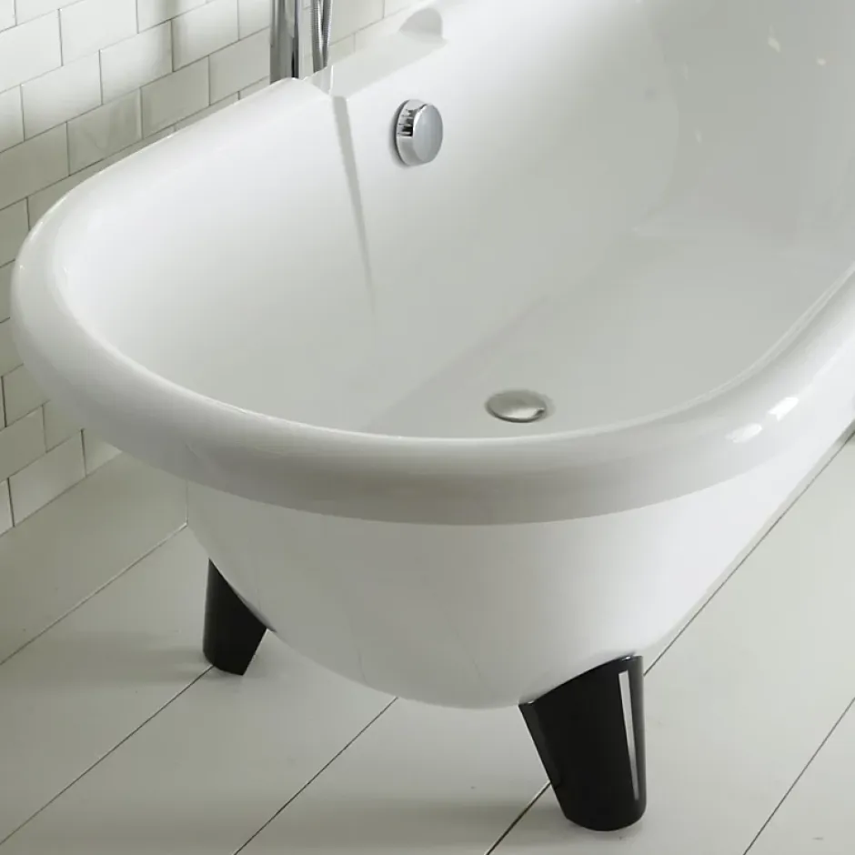 Planète Bain Baignoire îlot Charly blanche rétro + pieds conique noir