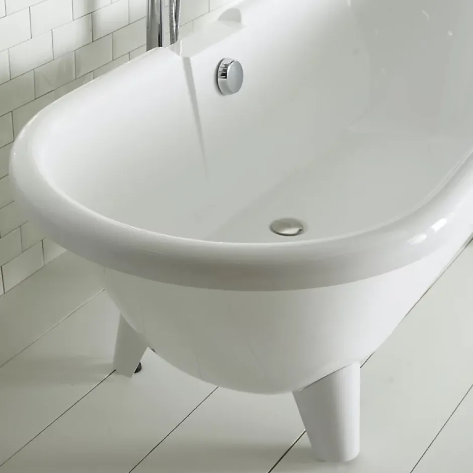 Planète Bain Baignoire îlot Charly blanche rétro + pieds conique blanc