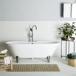 Planète Bain Baignoire îlot Charly blanche rétro + pieds conique chrome* Baignoire Îlot