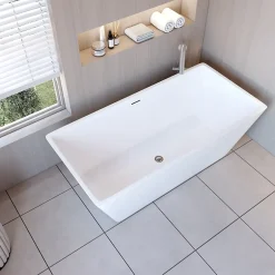 AICA Sanitaire Baignoire îlot design en acrylique - 250L - 150 x 72 x 56cm - Confort ergonomique et élégance moderne - avec Bonde et trop plein* Baignoire Îlot