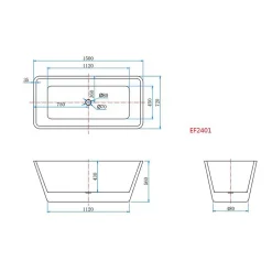 AICA Sanitaire Baignoire îlot design en acrylique - 250L - 150 x 72 x 56cm - Confort ergonomique et élégance moderne - avec Bonde et trop plein* Baignoire Îlot