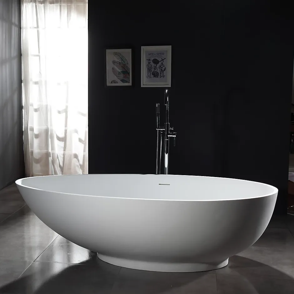 Bernstein Baignoire îlot Design en fonte minérale VIGO - blanc mat - Avec robinet mitigeur 1521, Sans siphon, 170x85cm* Baignoire Îlot