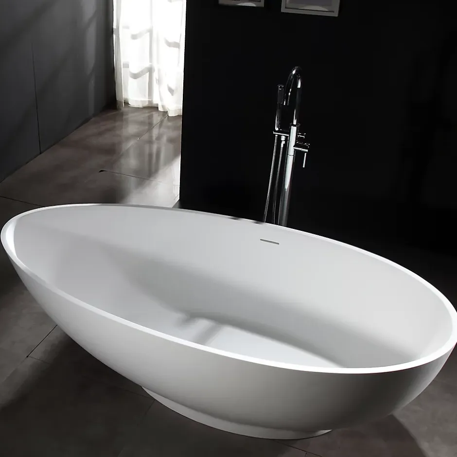 Bernstein Baignoire îlot Design en fonte minérale VIGO - blanc mat - Avec robinet mitigeur 1521, Sans siphon, 170x85cm* Baignoire Îlot