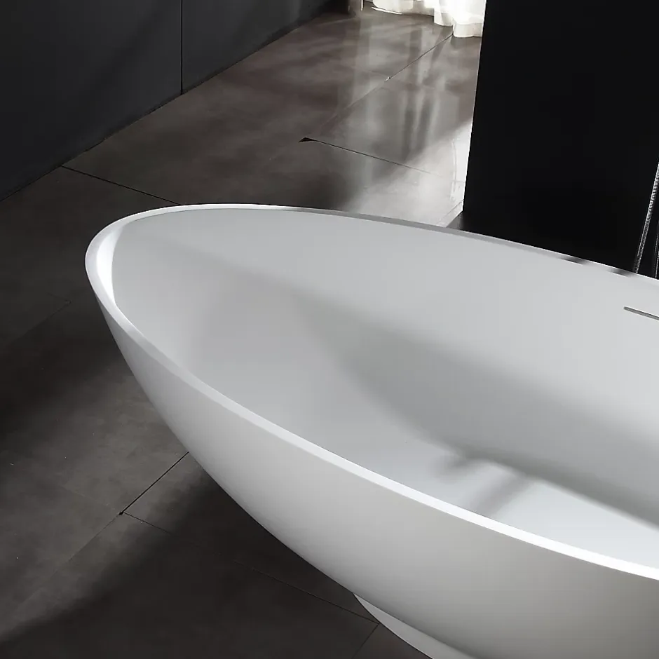 Bernstein Baignoire îlot Design en fonte minérale VIGO - blanc mat - Avec robinet mitigeur 1521, Sans siphon, 170x85cm* Baignoire Îlot
