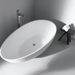 Bernstein Baignoire îlot Design en fonte minérale VIGO - blanc mat - Sans robinet, Avec siphon, 150x75cm* Baignoire Îlot