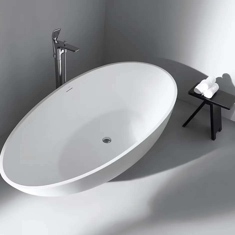 Bernstein Baignoire îlot Design en fonte minérale VIGO - blanc mat - Sans robinet, Avec siphon, 150x75cm* Baignoire Îlot