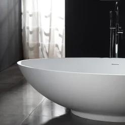 Bernstein Baignoire îlot Design en fonte minérale VIGO - blanc mat - Sans robinet, Avec siphon, 150x75cm* Baignoire Îlot