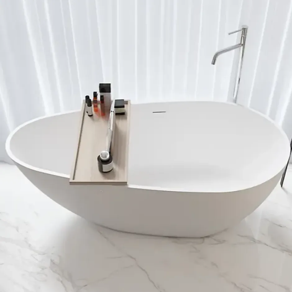 Stano Baignoire îlot design en solid surface ovale HELSINKI 150 cm* Baignoire Îlot