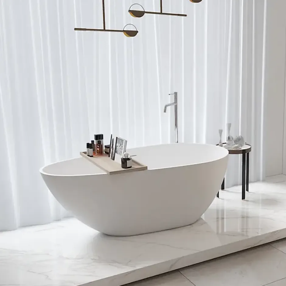Stano Baignoire îlot design en solid surface ovale HELSINKI 150 cm* Baignoire Îlot