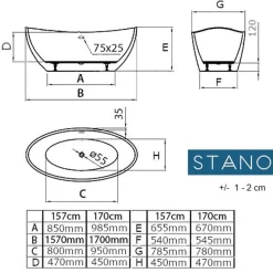 Stano Baignoire îlot design ovale BRIGHTON blanche 157 cm