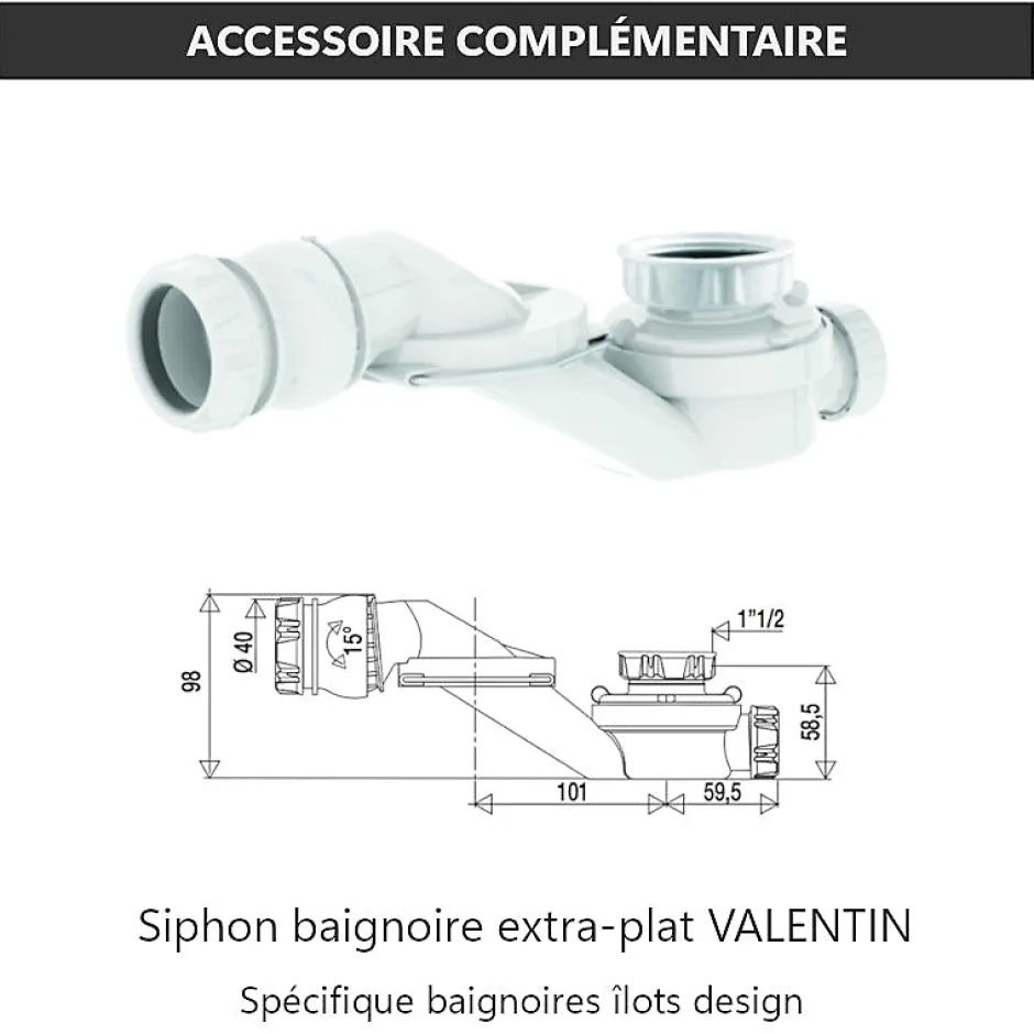 Stano Baignoire îlot design ovale LISBON noir mat 150 cm