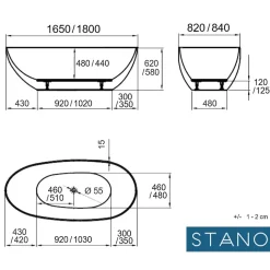Stano Baignoire îlot design ovale FLORIDA blanche 165 cm Mat