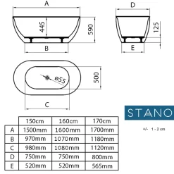 Stano Baignoire îlot design ovale LISBON blanche 170 cm Mat