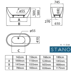 Stano Baignoire îlot design ovale BOSTON blanche 142 cm* Baignoire Îlot