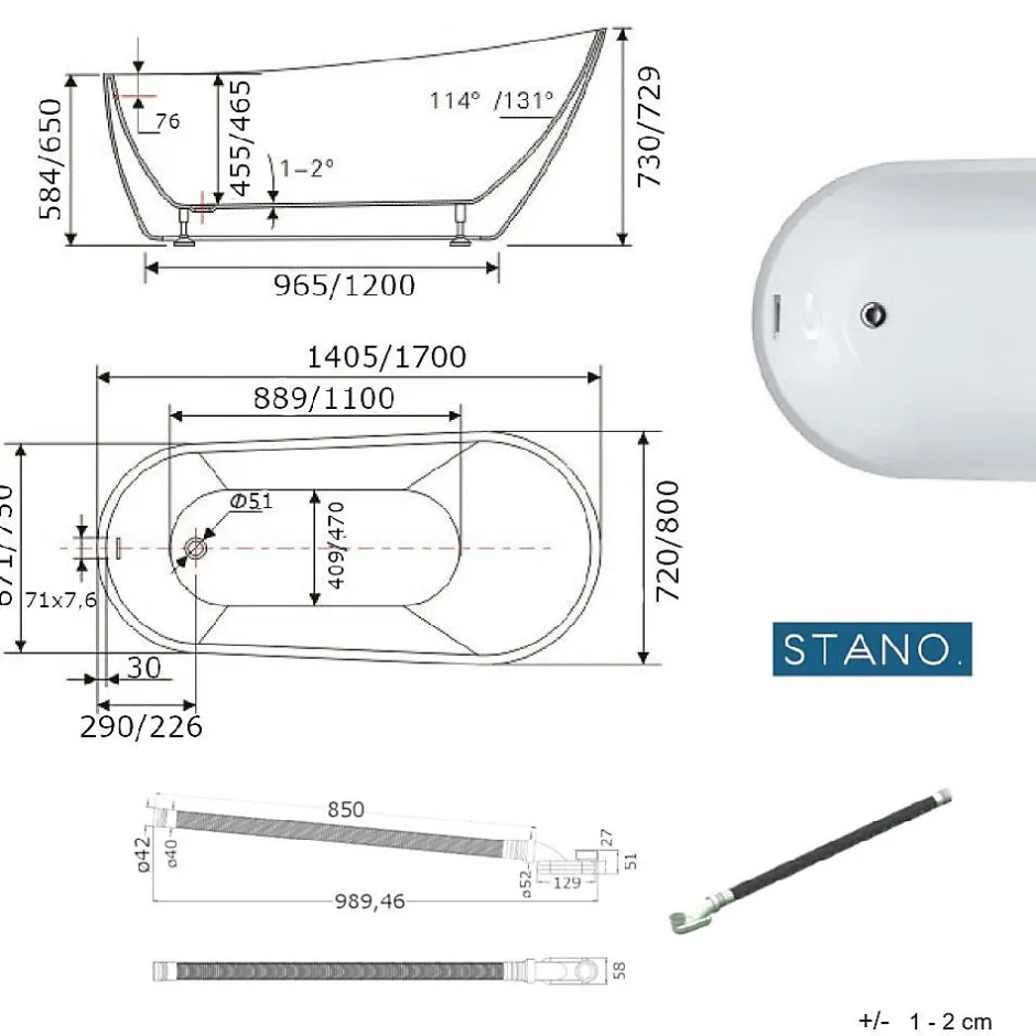 Stano Baignoire îlot design ovale OPRAH blanche 140 cm