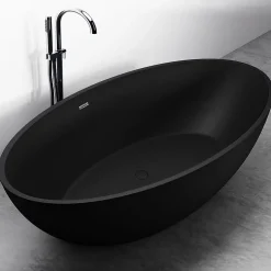 Bernstein Baignoire îlot en fonte minérale RELAX - 176x103cm - Noir mat, Sans siphon, Avec robinet mitigeur 8028B* Baignoire Îlot