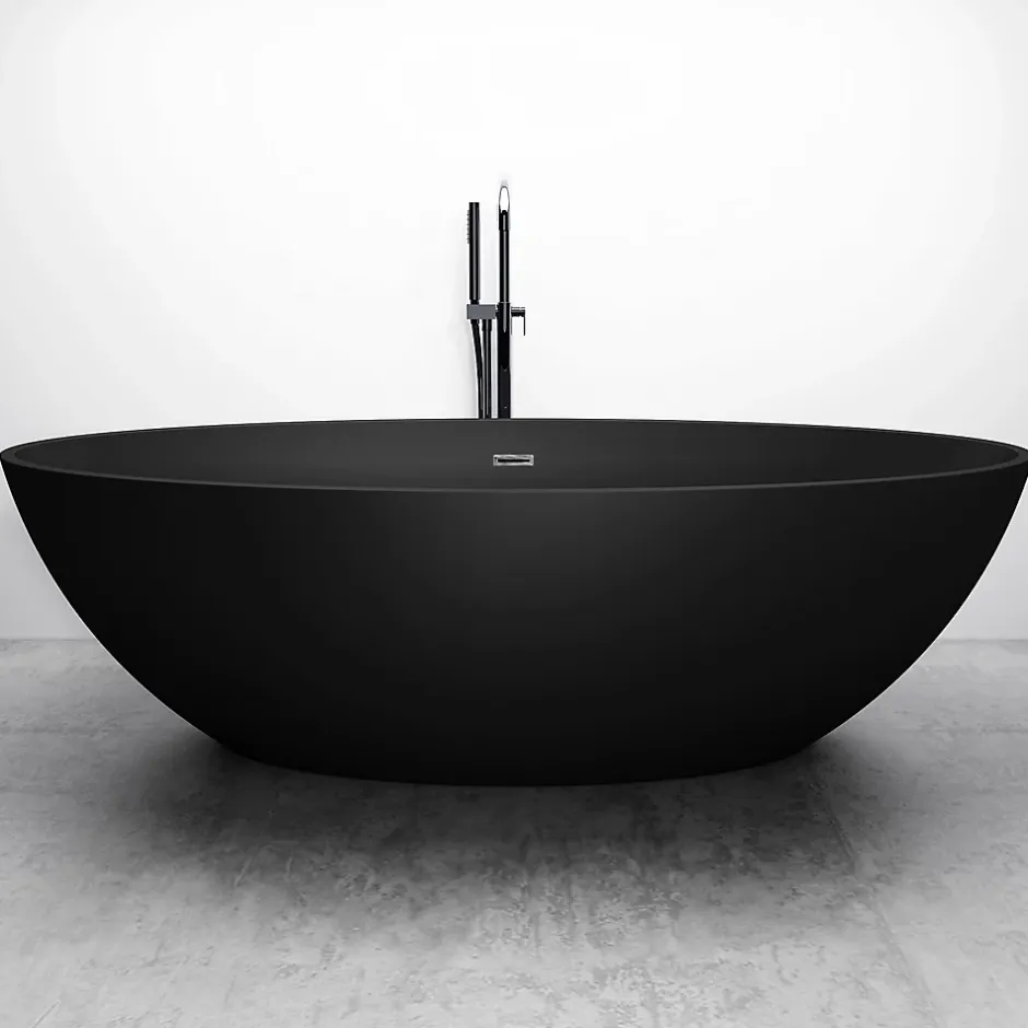 Bernstein Baignoire îlot en fonte minérale RELAX - 176x103cm - Noir mat, Sans siphon, Avec robinet mitigeur 8028B* Baignoire Îlot