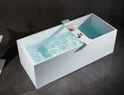 Bernstein Baignoire îlot en fonte minérale 170x72x55cm Blanc mat - LUNA STONE - Sans robinet sur pied + siphon* Baignoire Îlot