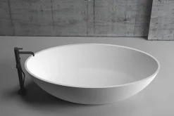 Bernstein Baignoire îlot en fonte minérale (fonte minérale) RIO STONE - 180x85x52cm - Sans robinet ni siphon, Blanc mat