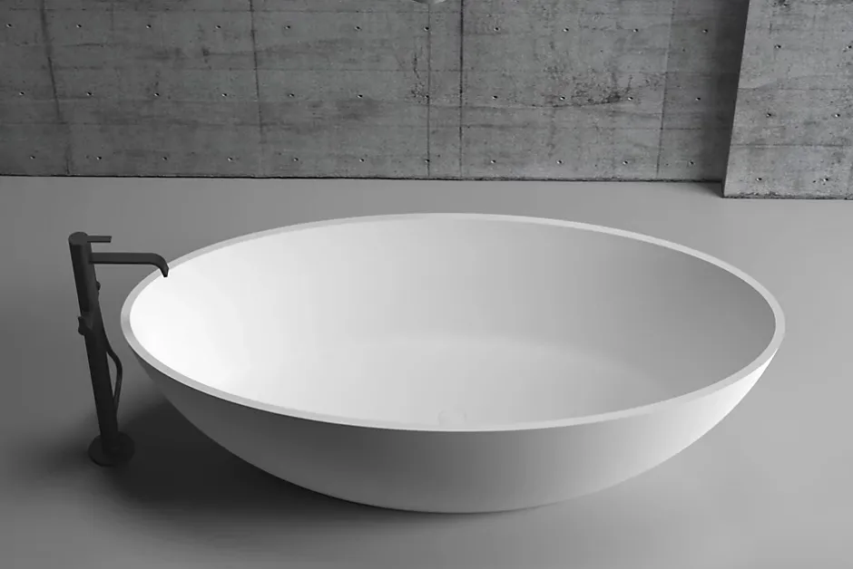 Bernstein Baignoire îlot en fonte minérale (fonte minérale) RIO STONE - 180x85x52cm - Sans robinet ni siphon, Blanc mat