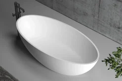 Bernstein Baignoire îlot en fonte minérale (fonte minérale) RIO STONE - 180x85x52cm - Sans robinet ni siphon, Blanc mat