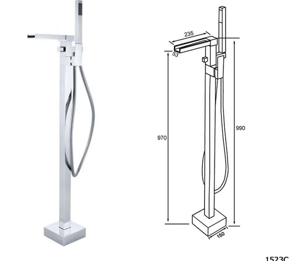 Bernstein Baignoire îlot en fonte minérale (fonte minérale) RIO STONE - 180x85cm - Avec siphon et robinet mitigeur 1523C, Blanc brillant* Baignoire Îlot