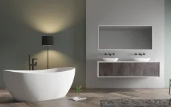 Bernstein Baignoire îlot en fonte minérale HAWAII STONE - 180x85cm - Sans siphon, Blanc brillant, Avec robinet mitigeur 8028B
